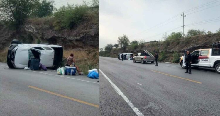 Camioneta sufre volcadura en la carretera Ciudad Victoria-Monterrey; reportan 4 lesionados