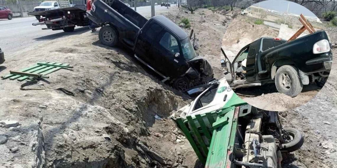 Choque con volcadura deja dos conductores lesionados en García, Nuevo León