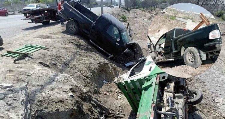Choque con volcadura deja dos conductores lesionados en García, Nuevo León