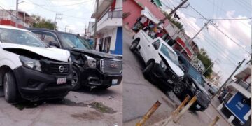 Choque entre dos camionetas provoca caos vial en bulevar de Reynosa, Tamaulipas