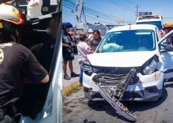 Colisión entre camión de pasajeros y un vehículo deja un herido en Apodaca, NL