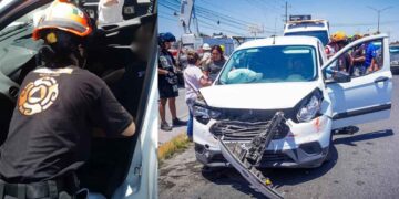 Colisión entre camión de pasajeros y un vehículo deja un herido en Apodaca, NL