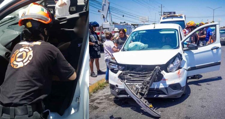 Colisión entre camión de pasajeros y un vehículo deja un herido en Apodaca, NL
