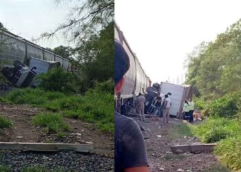 Conductor intenta ganarle el paso al tren y es embestido en la carretera Apodaca-Juárez