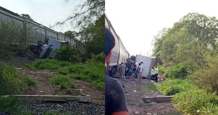 Conductor intenta ganarle el paso al tren y es embestido en la carretera Apodaca-Juárez