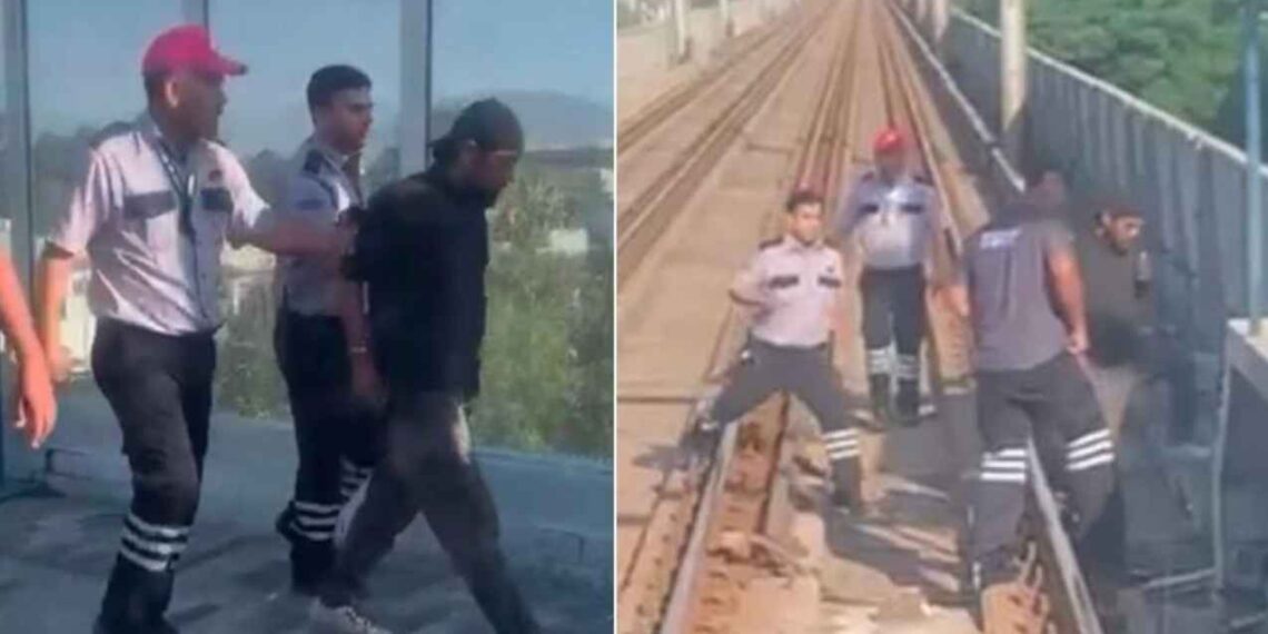 Hombre camina por las vías del Metro en Monterrey, Nuevo León y detiene el servicio por 4 minutos