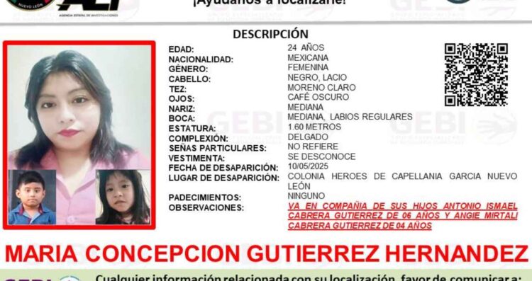 Joven madre desaparece junto a sus 2 hijos en García, Nuevo León