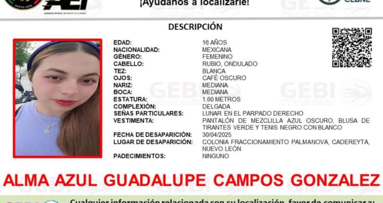 Reportan desaparición de jovencita en Cadereyta, Nuevo León