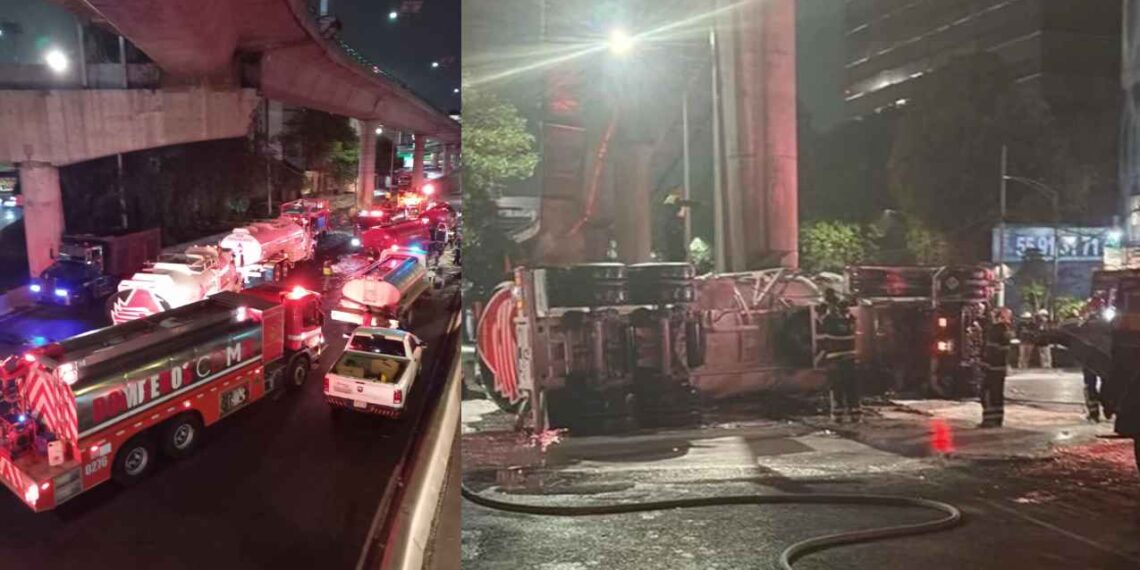 Vuelca pipa de Pemex en los carriles centrales de Periférico en la CDMX