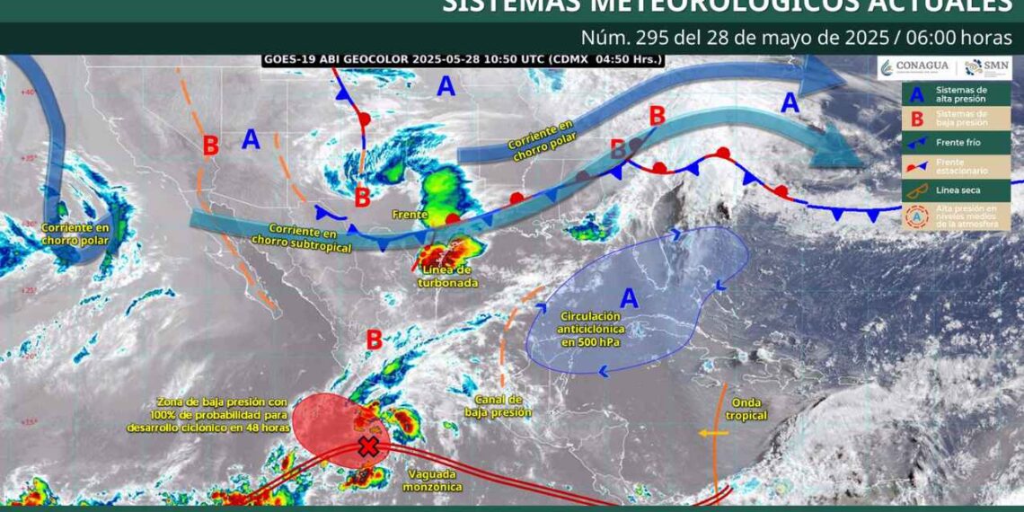 ¿Dónde podría impactar con lluvias fuertes el posible ciclón tropical este miércoles 28 de mayo?