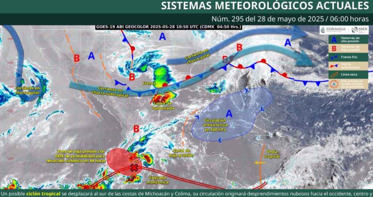 ¿Dónde podría impactar con lluvias fuertes el posible ciclón tropical este miércoles 28 de mayo?