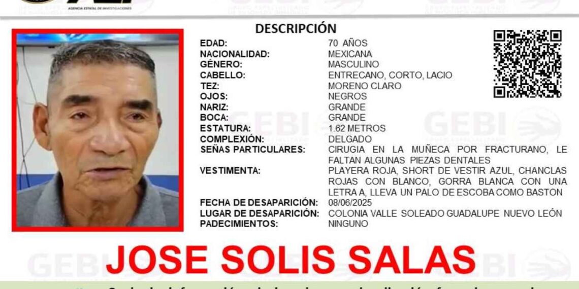 Abuelito desaparece al salir de su domicilio en Guadalupe, Nuevo León