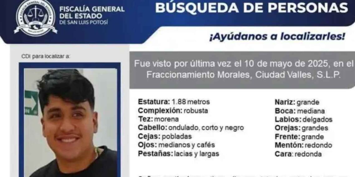 Buscan a Noé Cedillo, joven desaparecido en Ciudad Valles desde el 10 de mayo