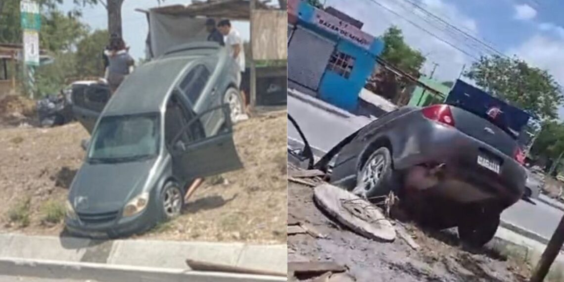 Cae automóvil a canal de desagüe en Reynosa, Tamaulipas