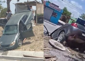 Cae automóvil a canal de desagüe en Reynosa, Tamaulipas