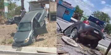 Cae automóvil a canal de desagüe en Reynosa, Tamaulipas