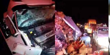 Camión con cerveza vuelca en la carretera Mante–Tampico en Tamaulipas