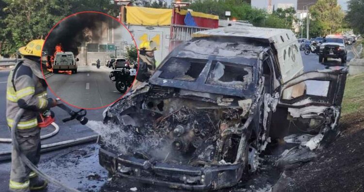 Camión valores incendia Monterrey