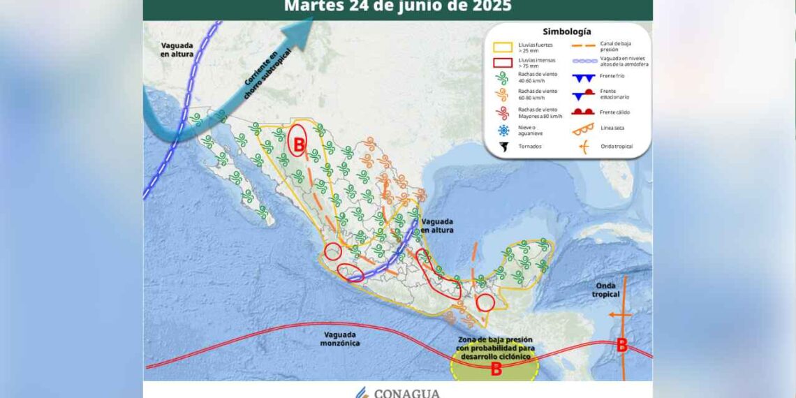 ¿Se intensificarán las lluvias mañana martes 24 de junio en México?