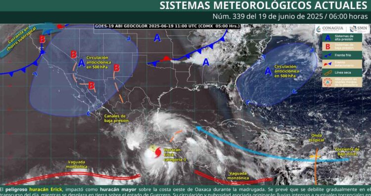 Clima en México: ¿Dónde ocasionará fuertes lluvias el huracán Erick?