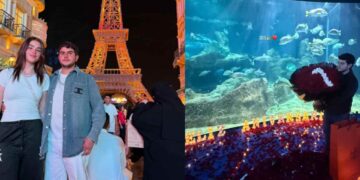 Emily Álvarez y Jaziel Avilez celebran su primer aniversario con cena romántica en un acuario