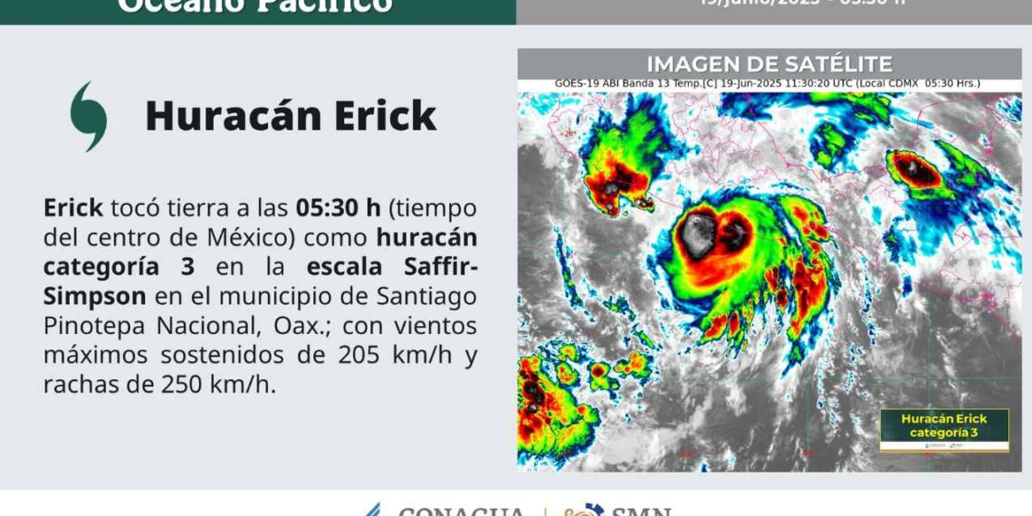 Huracán Erick impacta como categoría 3 en Oaxaca