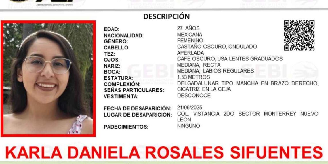 Joven mujer desaparece en la colonia Vistancia de Monterrey, Nuevo León