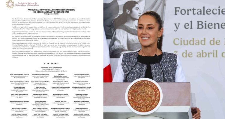 “Rendirán importantes frutos para el futuro de México”: Conago respaldan a Claudia Sheinbaum en su participación en el G-7 de Canadá