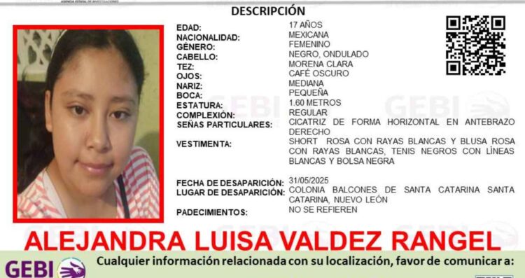Solicitan ayuda para encontrar a una joven que desapareció en Santa Catarina, NL