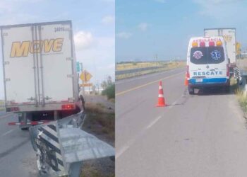 Tractocamión se estrella contra barrera en la carretera Nuevo Laredo-Monterrey