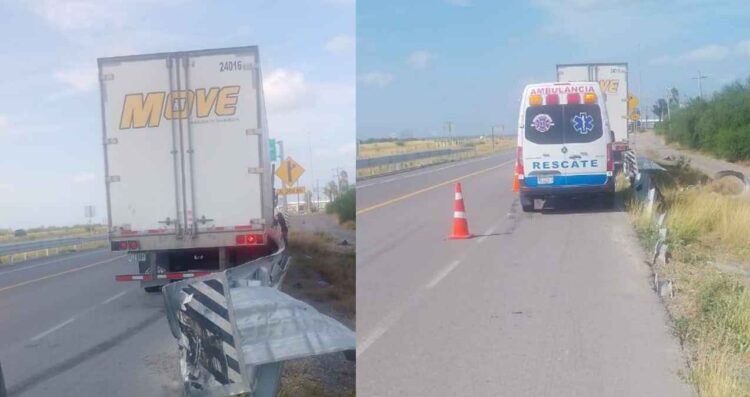 Tractocamión se estrella contra barrera en la carretera Nuevo Laredo-Monterrey