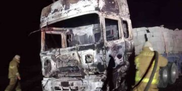 Tráiler se incendia en la carretera Rumbo Nuevo en Tamaulipas