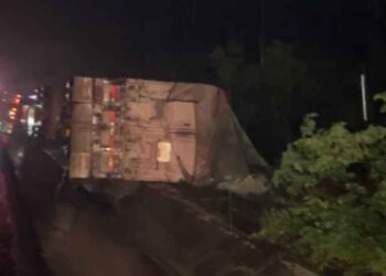 Vuelca tráiler cargado con arroz en la carretera Rumbo Nuevo en Tamaulipas