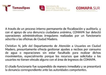 destitución de funcionario en COMAPA de Madero