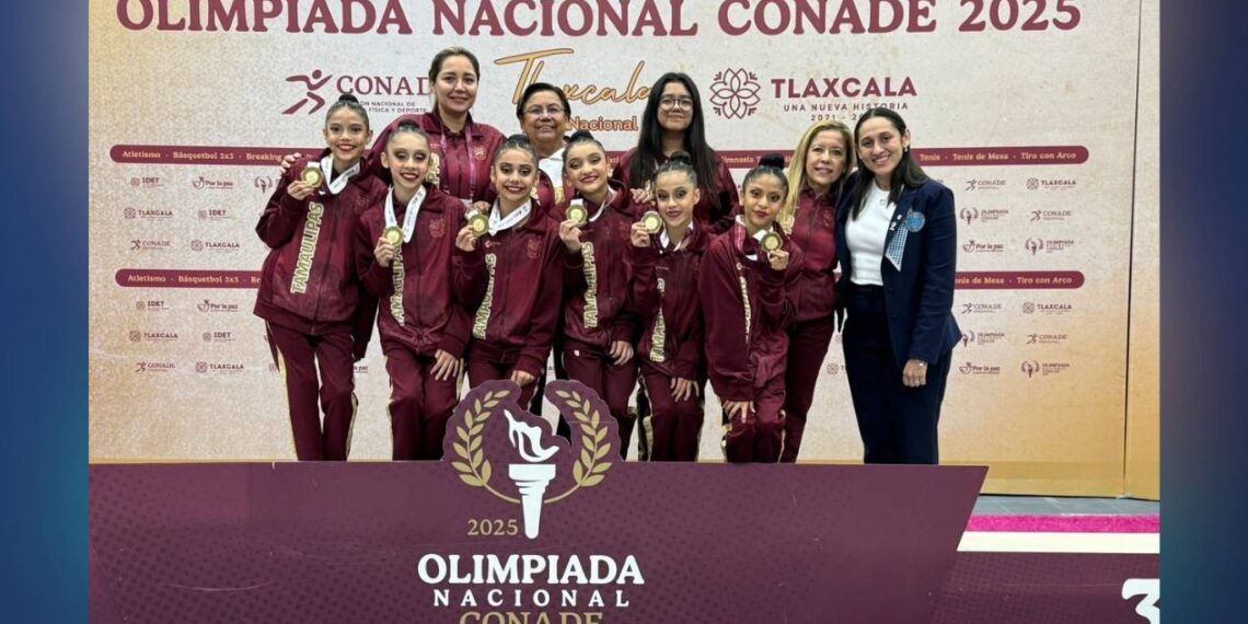 Presentación dorada de Gimnasia Rítmica de Tamaulipas en Olimpiada Nacional CONADE 2025