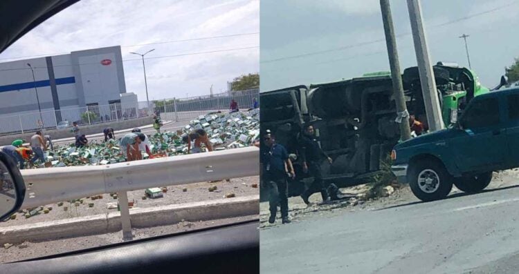 _volcadura tráiler mangos Reynosa