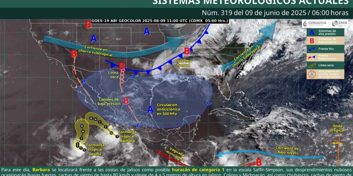 ¿En qué regiones se podrían registrar lluvias con vientos debido a la tormenta tropical Bárbara?