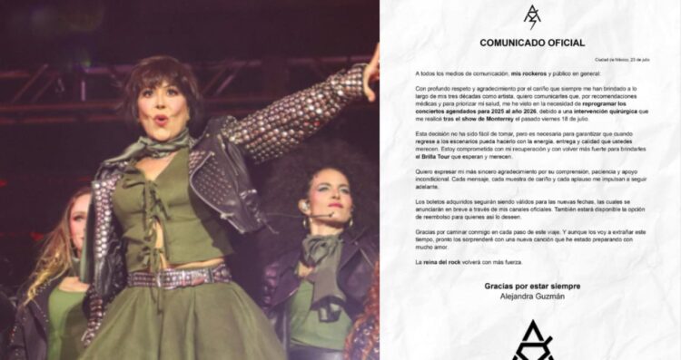 Alejandra Guzmán pospone su gira Brilla Tour 2025 por motivos de salud