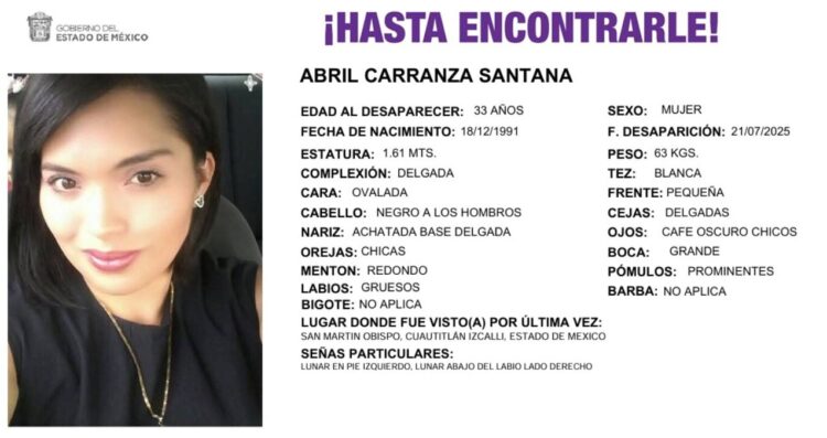 Buscan a Abril Carranza, desaparecida tras salir a una entrevista en Cuautitlán Izcalli
