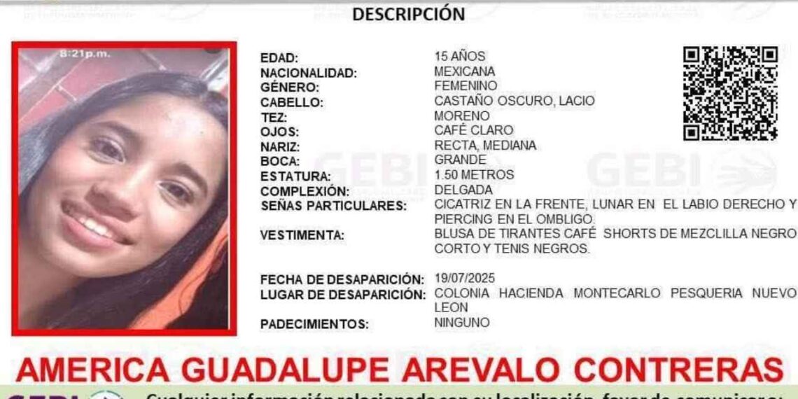 Buscan a América Guadalupe Arévalo, adolescente desaparecida en Pesquería, Nuevo León