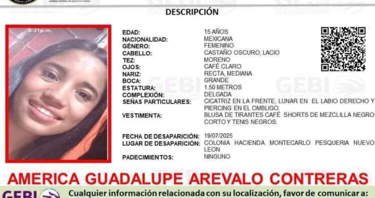 Buscan a América Guadalupe Arévalo, adolescente desaparecida en Pesquería, Nuevo León