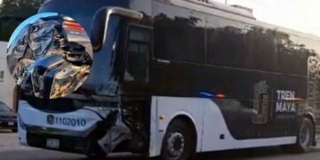 Conductor de autobús del Tren Maya huye tras chocar en Tulum, Quintana Roo