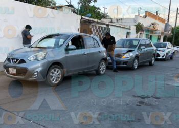 Conductor distraído provoca choque por alcance en el centro de Cd. Victoria, Tamaulipas