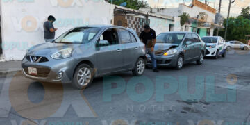 Conductor distraído provoca choque por alcance en el centro de Cd. Victoria, Tamaulipas