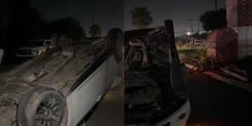Conductor ebrio choca y vuelca en carretera a Playa Bagdad en Matamoros, Tamaulipas