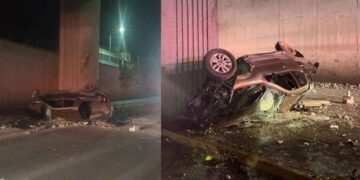 Joven conductor queda herido tras caer junto a su vehículo de un paso a desnivel en Monterrey, NL