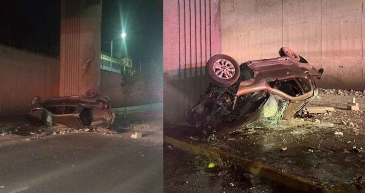 Joven conductor queda herido tras caer junto a su vehículo de un paso a desnivel en Monterrey, NL