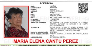 Mujer de la tercera edad desaparece en Apodaca, Nuevo León