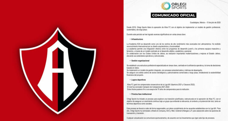 Orlegi Sports confirma venta del Atlas FC tras seis años de gestión