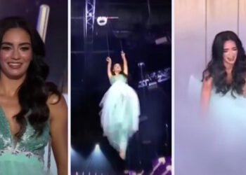 Participante de Miss Universe Latina cae al romperse su arnés